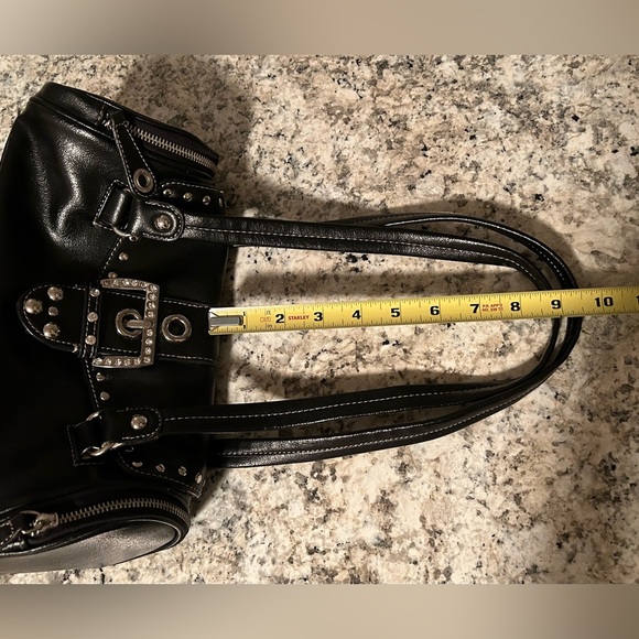 Kathy Van Zeeland Y2K Black Tootsie Roll Purse Satchel Side Zip Rhinestone - Picture 16 of 16